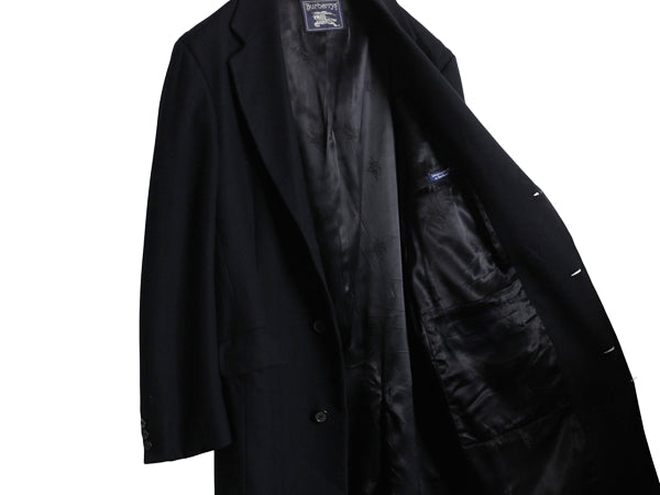 80s 90s ★ バーバリー プローサム チェスター コート メンズ XL スコットランド製毛 ヘリンボーン ウール カシミヤ テーラード ロング 紺