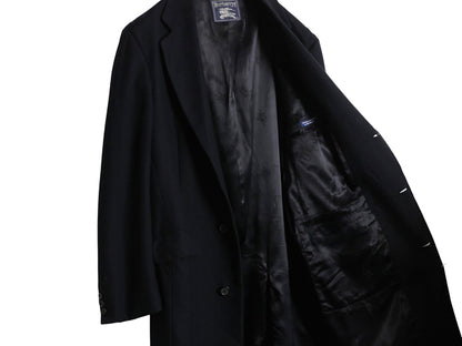 80s 90s ★ バーバリー プローサム チェスター コート メンズ XL スコットランド製毛 ヘリンボーン ウール カシミヤ テーラード ロング 紺