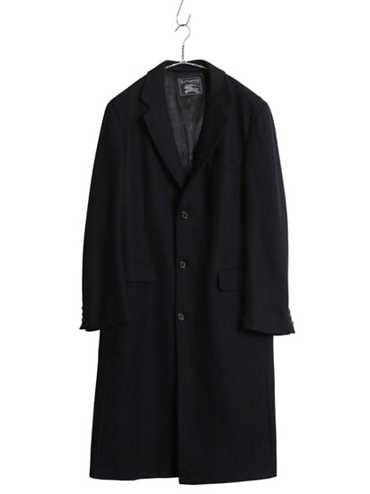 80s 90s ★ バーバリー プローサム チェスター コート メンズ XL スコットランド製毛 ヘリンボーン ウール カシミヤ テーラード ロング 紺