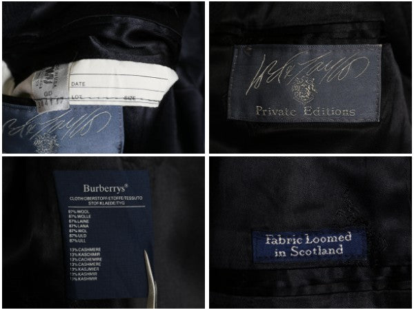 80s 90s ★ バーバリー プローサム チェスター コート メンズ XL スコットランド製毛 ヘリンボーン ウール カシミヤ テーラード ロング 紺