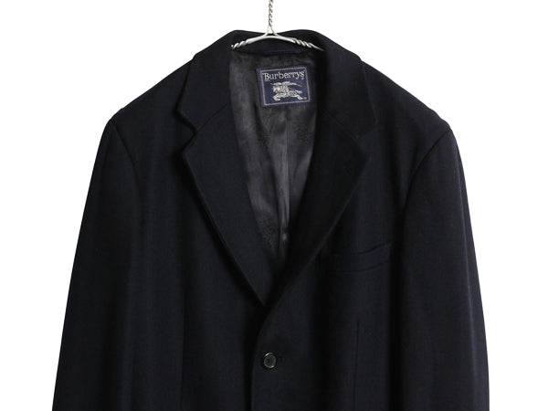 80s 90s ★ バーバリー プローサム チェスター コート メンズ XL スコットランド製毛 ヘリンボーン ウール カシミヤ テーラード ロング 紺