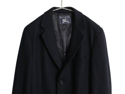 80s 90s ★ バーバリー プローサム チェスター コート メンズ XL スコットランド製毛 ヘリンボーン ウール カシミヤ テーラード ロング 紺