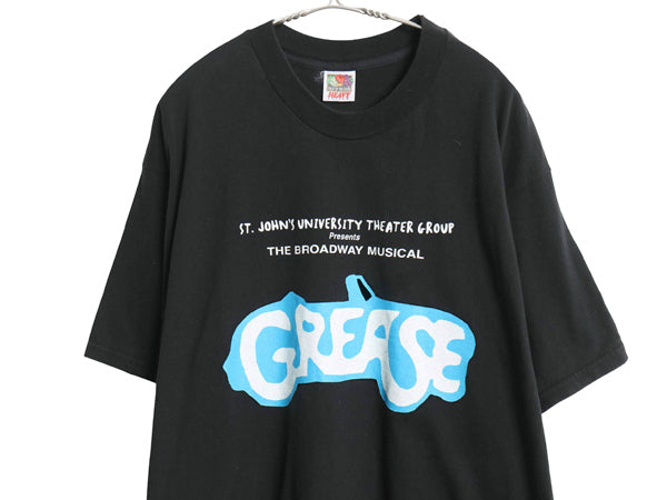 90s 00s グリース プリント Tシャツ メンズ XXL 程/ オールド ミュージカル 舞台 映画 ムービー イラスト カレッジ 大きいサイズ ブラック