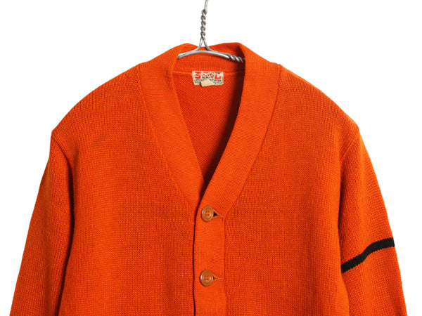 40s ★ SAND KNIT ウール ニット カーディガン メンズ S 程/ 古着 ヴィンテージ カレッジ レタード アワード セーター パチポケ オレンジ