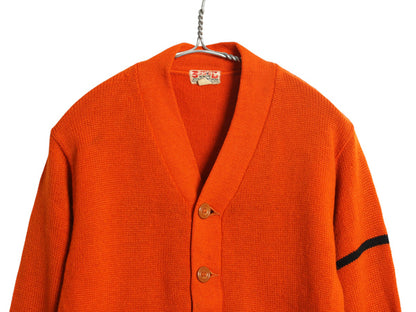 40s ★ SAND KNIT ウール ニット カーディガン メンズ S 程/ 古着 ヴィンテージ カレッジ レタード アワード セーター パチポケ オレンジ