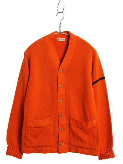 40s ★ SAND KNIT ウール ニット カーディガン メンズ S 程/ 古着 ヴィンテージ カレッジ レタード アワード セーター パチポケ オレンジ