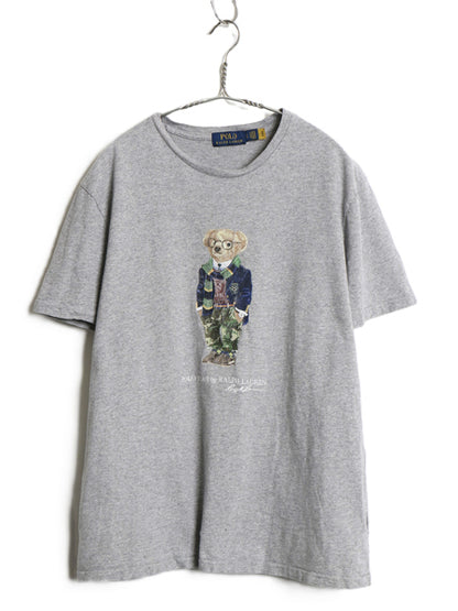 ポロベア ポロ ラルフローレン プリント 半袖 Tシャツ メンズ L キャラクター コットン カットソー シングルステッチ シンプル トップス 灰