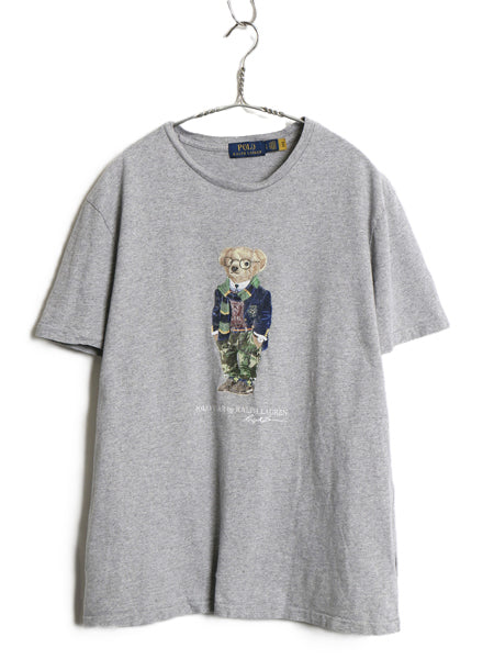 ポロベア ポロ ラルフローレン プリント 半袖 Tシャツ メンズ L キャラクター コットン カットソー シングルステッチ シンプル トップス 灰