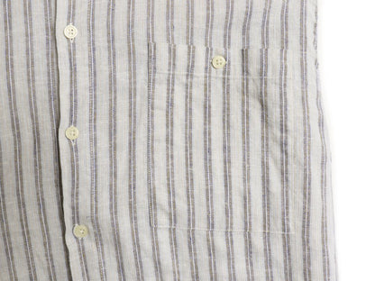 80s LORD&TAYLOR バンドカラー 長袖 シャツ メンズ XL / 古着 ヴィンテージ リネン コットン ストライプ ノーカラー ボックス 大きいサイズ