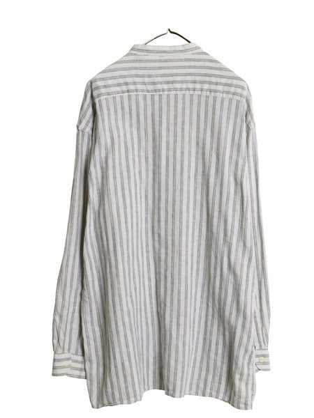 80s LORD&TAYLOR バンドカラー 長袖 シャツ メンズ XL / 古着 ヴィンテージ リネン コットン ストライプ ノーカラー ボックス 大きいサイズ