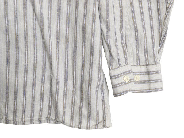 80s LORD&TAYLOR バンドカラー 長袖 シャツ メンズ XL / 古着 ヴィンテージ リネン コットン ストライプ ノーカラー ボックス 大きいサイズ