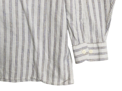 80s LORD&TAYLOR バンドカラー 長袖 シャツ メンズ XL / 古着 ヴィンテージ リネン コットン ストライプ ノーカラー ボックス 大きいサイズ
