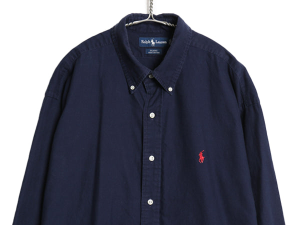 90s ラルフローレン 長袖 ボタンダウン シャツ メンズ XL 古着 オールド ポロ 長袖シャツ コットン ピケ ワイシャツ 大きいサイズ ネイビー
