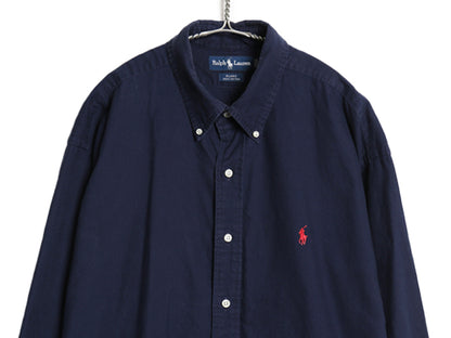 90s ラルフローレン 長袖 ボタンダウン シャツ メンズ XL 古着 オールド ポロ 長袖シャツ コットン ピケ ワイシャツ 大きいサイズ ネイビー