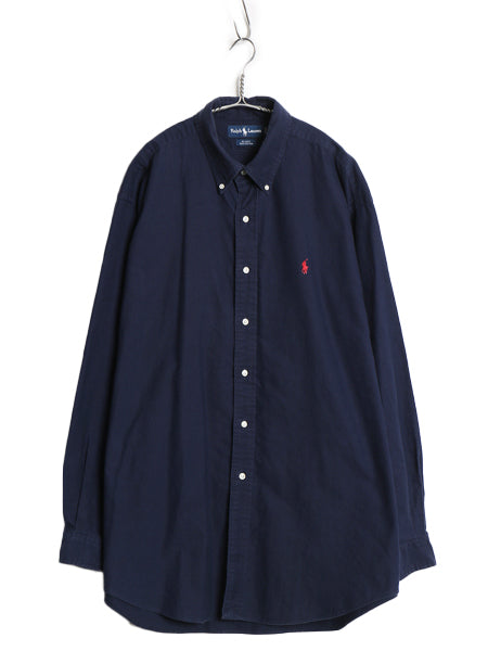 90s ラルフローレン 長袖 ボタンダウン シャツ メンズ XL 古着 オールド ポロ 長袖シャツ コットン ピケ ワイシャツ 大きいサイズ ネイビー