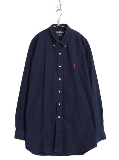 90s ラルフローレン 長袖 ボタンダウン シャツ メンズ XL 古着 オールド ポロ 長袖シャツ コットン ピケ ワイシャツ 大きいサイズ ネイビー
