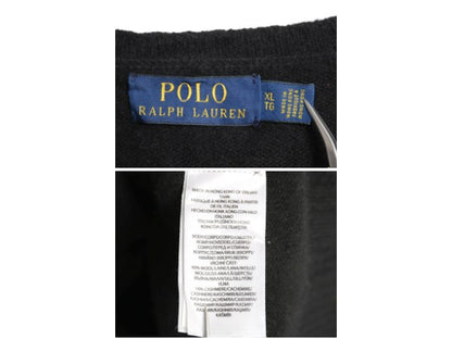 ポロ ラルフローレン Vネック ニット セーター メンズ XL ウール カシミヤ 長袖ニット ワンポイント 大きいサイズ シンプル ブラック 薄手
