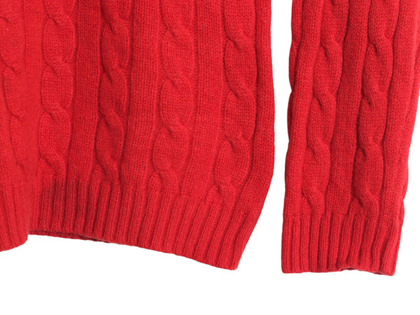 90s ローレン ラルフローレン ケーブル ニット セーター レディース L オールド ポロ 長袖ニット ラム ウール クレスト ワンポイント 赤 