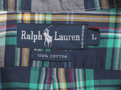 90s ラルフローレン マドラス チェック 長袖 ボタンダウン シャツ メンズ L / 古着 オールド ポロ コットン マルチカラー カジュアル 薄手