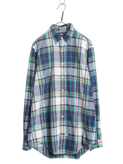 90s ラルフローレン マドラス チェック 長袖 ボタンダウン シャツ メンズ L / 古着 オールド ポロ コットン マルチカラー カジュアル 薄手