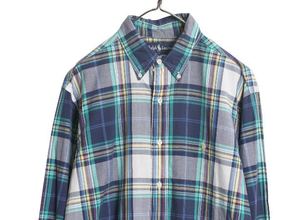 90s ラルフローレン マドラス チェック 長袖 ボタンダウン シャツ メンズ L / 古着 オールド ポロ コットン マルチカラー カジュアル 薄手
