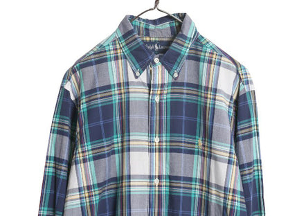 90s ラルフローレン マドラス チェック 長袖 ボタンダウン シャツ メンズ L / 古着 オールド ポロ コットン マルチカラー カジュアル 薄手