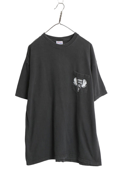 90s 企業 両面 イラスト プリント 半袖 Tシャツ メンズ XL オールド アニマル ムース ポケT ポケット付き ヘビーウェイト 大きいサイズ 黒