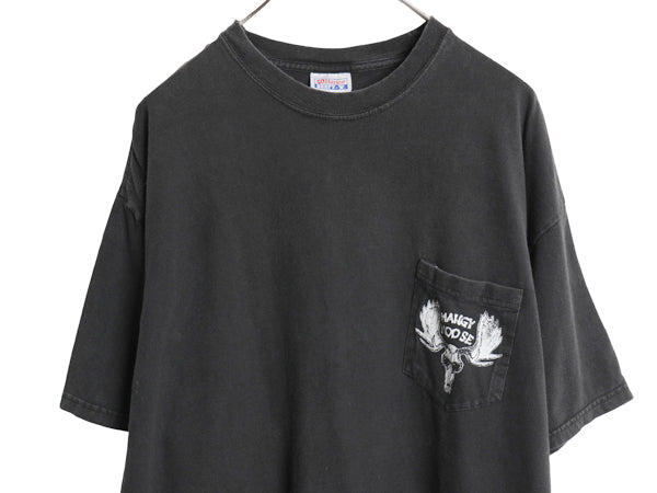 90s 企業 両面 イラスト プリント 半袖 Tシャツ メンズ XL オールド アニマル ムース ポケT ポケット付き ヘビーウェイト 大きいサイズ 黒