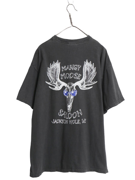 90s 企業 両面 イラスト プリント 半袖 Tシャツ メンズ XL オールド アニマル ムース ポケT ポケット付き ヘビーウェイト 大きいサイズ 黒