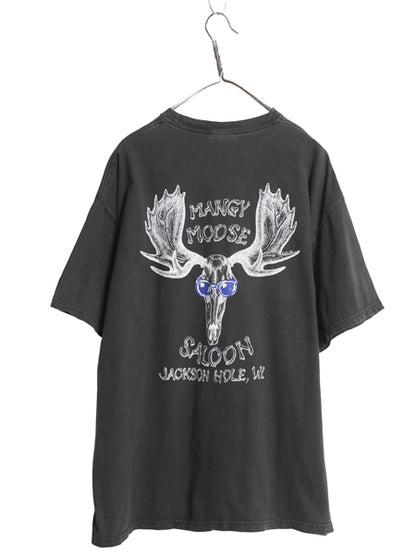 90s 企業 両面 イラスト プリント 半袖 Tシャツ メンズ XL オールド アニマル ムース ポケT ポケット付き ヘビーウェイト 大きいサイズ 黒