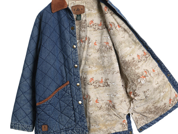 90s ラルフローレン ジーンズ 中綿 キルティング デニム ジャケット レディース M オールド ポロ ハーフ コート カバーオール ライナー付き