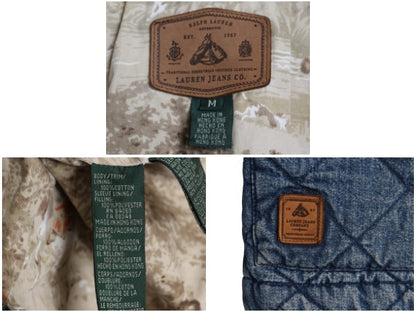 90s ラルフローレン ジーンズ 中綿 キルティング デニム ジャケット レディース M オールド ポロ ハーフ コート カバーオール ライナー付き