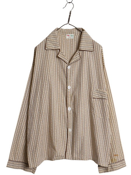 70s ★ 総柄 オープンカラー パジャマ シャツ メンズ XXL ヴィンテージ スリーピング 開襟 ボックス マルチカラー ストライプ 大きいサイズ