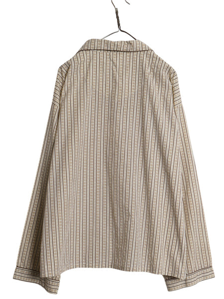 70s ★ 総柄 オープンカラー パジャマ シャツ メンズ XXL ヴィンテージ スリーピング 開襟 ボックス マルチカラー ストライプ 大きいサイズ