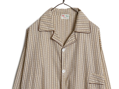 70s ★ 総柄 オープンカラー パジャマ シャツ メンズ XXL ヴィンテージ スリーピング 開襟 ボックス マルチカラー ストライプ 大きいサイズ