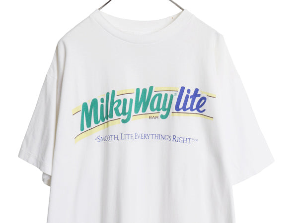 90s 企業 ロゴ プリント 半袖 Tシャツ メンズ XL 当時物 オールド ヘビーウェイト コットン ミルキーウェイ チョコレート 大きいサイズ 白