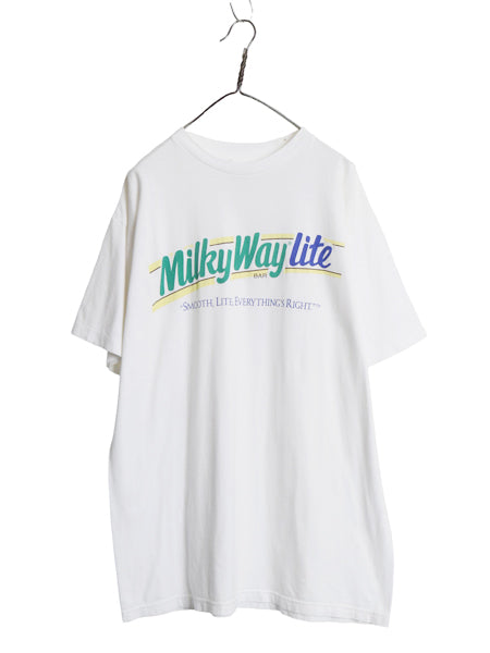 90s 企業 ロゴ プリント 半袖 Tシャツ メンズ XL 当時物 オールド ヘビーウェイト コットン ミルキーウェイ チョコレート 大きいサイズ 白