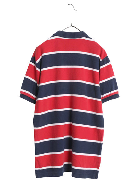90s ポロ ラルフローレン ボーダー 半袖 ポロシャツ メンズ L / オールド 半袖シャツ コットン リブ編み トップス カットソー マルチカラー