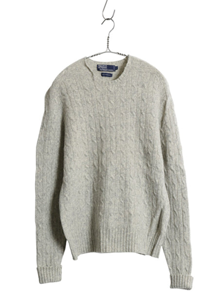 90s ポロ ラルフローレン ケーブル ニット セーター レディース L 古着 オールド ラム ウール ポニー無し 無地 シンプル グレー きれいめ