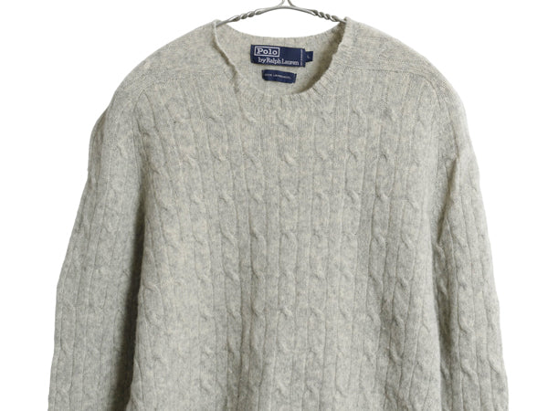 90s ポロ ラルフローレン ケーブル ニット セーター レディース L 古着 オールド ラム ウール ポニー無し 無地 シンプル グレー きれいめ