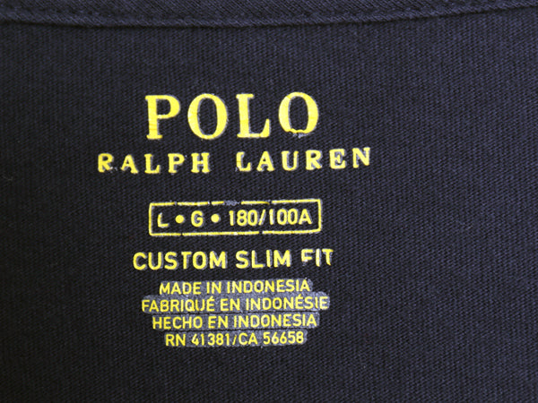 ポロ ラルフローレン 長袖 Tシャツ メンズ L / CUSTOM SLIM FIT ロンT ワンポイント ポニー 無地 コットン カットソー シンプル ネイビー