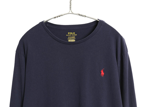 ポロ ラルフローレン 長袖 Tシャツ メンズ L / CUSTOM SLIM FIT ロンT ワンポイント ポニー 無地 コットン カットソー シンプル ネイビー