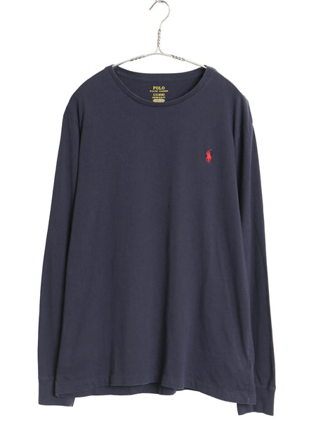 ポロ ラルフローレン 長袖 Tシャツ メンズ L / CUSTOM SLIM FIT ロンT ワンポイント ポニー 無地 コットン カットソー シンプル ネイビー