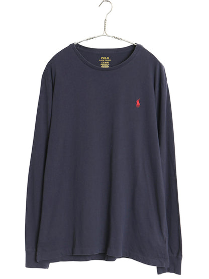 ポロ ラルフローレン 長袖 Tシャツ メンズ L / CUSTOM SLIM FIT ロンT ワンポイント ポニー 無地 コットン カットソー シンプル ネイビー