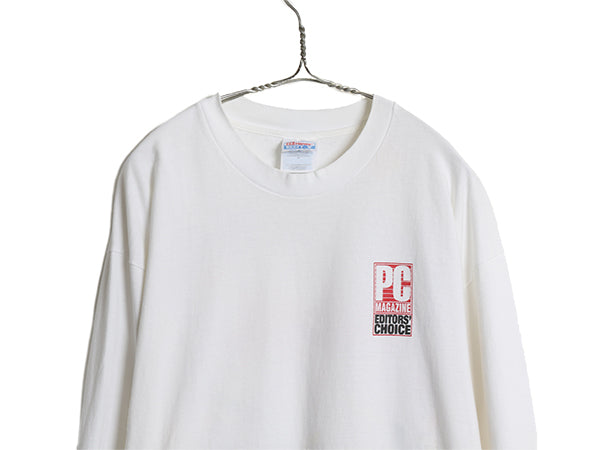 90s ★ DELL ロゴ イラスト プリント 長袖 Tシャツ メンズ XL / 古着 オールド 企業物 当時物 コンピューター 雑誌 ロンT 大きいサイズ 白