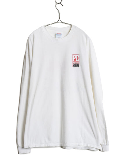 90s ★ DELL ロゴ イラスト プリント 長袖 Tシャツ メンズ XL / 古着 オールド 企業物 当時物 コンピューター 雑誌 ロンT 大きいサイズ 白