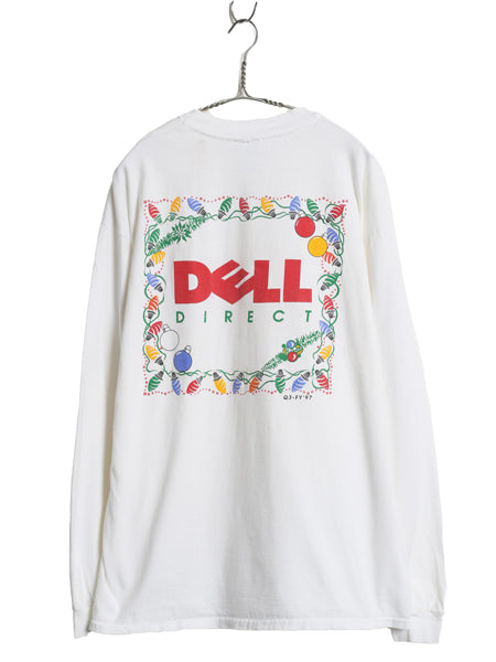 90s ★ DELL ロゴ イラスト プリント 長袖 Tシャツ メンズ XL / 古着 オールド 企業物 当時物 コンピューター 雑誌 ロンT 大きいサイズ 白