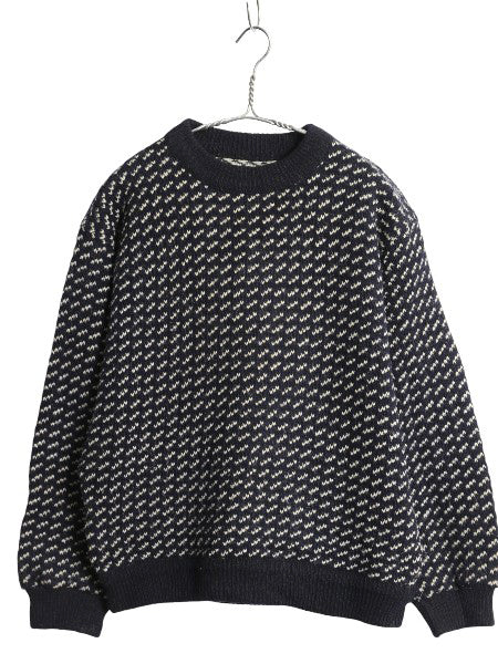 80s ノルウェー製 エルエルビーン バーズアイ ニット セーター レディース L 小さめ S / ヴィンテージ ウール ノルディック ツートン 紺 白