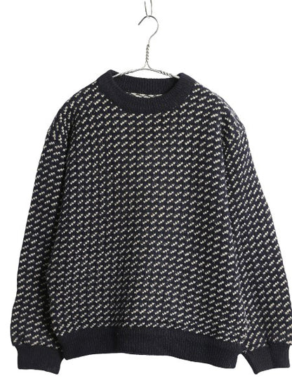 80s ノルウェー製 エルエルビーン バーズアイ ニット セーター レディース L 小さめ S / ヴィンテージ ウール ノルディック ツートン 紺 白