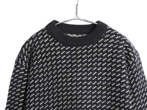 80s ノルウェー製 エルエルビーン バーズアイ ニット セーター レディース L 小さめ S / ヴィンテージ ウール ノルディック ツートン 紺 白